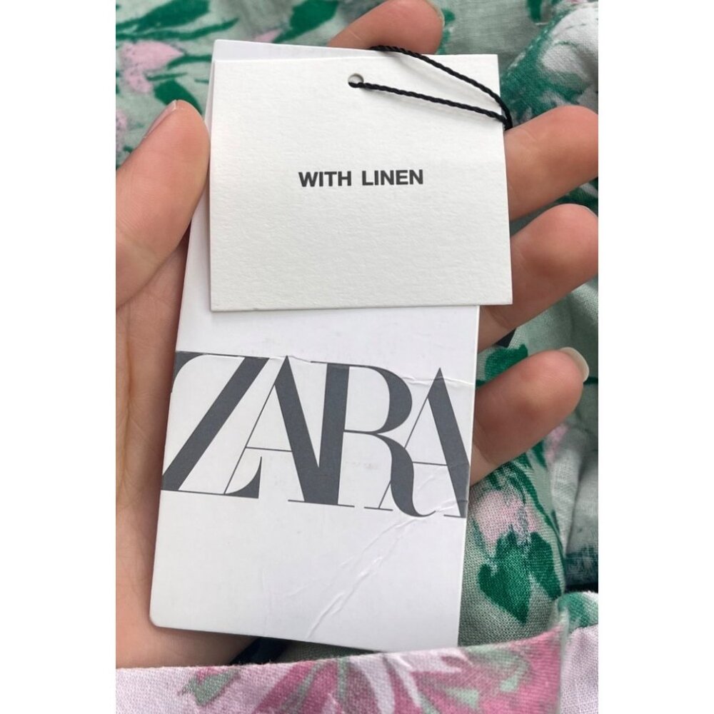Zara Linen Floral Midi Dress L NWT Easter Bloomcore Dainty Coquette Babydoll - Picture 9 of 10